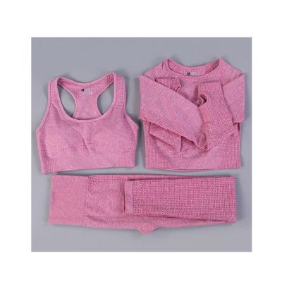 China New Air Permeability Dress Simple Color Gym Yoga Various Sets Women Shiny Custom 3 Piece Yoga Sets for sale