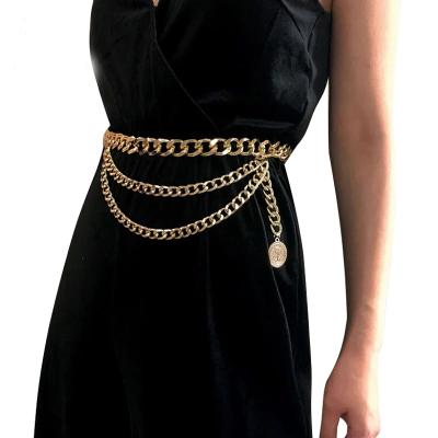 China High Quality Tassel Gold Chain Belt For Women Dress Designer Brand Luxury Punk Fringe Chain Belts Female Metal Dress Gold Belts for sale