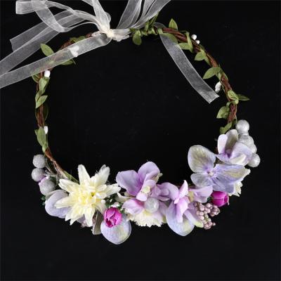 China Phone Line Shape Women Wedding Flower Head Bridesmaid Floral Garland Forehead Hair Band Bridal Crown Head Band Garland Flower Headband for sale