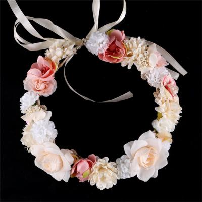 China Phone line make up 2018 women flower wreath festival wedding girls party leather elastic flower headband garland for sale