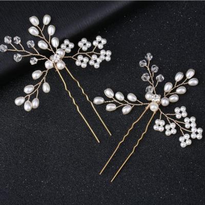 China Telephone Line Wedding Crystal Flower Hair Clip Pearl Shape Fashion Hair Clips Accessories Bridal Hair Pins For Women for sale