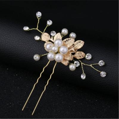 China Wholesale Ceremonial Telephone Line Shape Wedding Hair Accessories Flower Pearl Rhinestone Hair Clip Crystal Hair Pins for sale