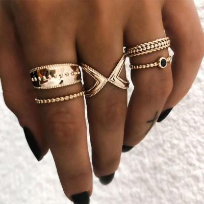 China 2019 Latest Design Crystal Gold Silver Moon Star Finger Ring Sets For Women Knuckle Geometric Punk Party Rings Punk Jewelry for sale