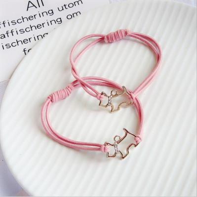 China Telephone line Korean simple animal hair elastic ring rhinestone shape alloy hair link bracelet rubber promotion gifts for sale