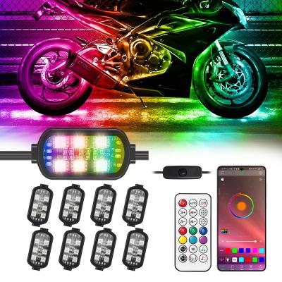 China Brake Light 8Pods Motorcycle Sport Light with Switch APP Control Waterproof Neon Driving Light Motorcycle Wheel Spokes Bicycle Lights for Wh for sale