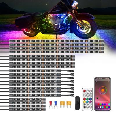 China Brake Light 20PCS Motorcycle Lighting System Wireless APP Control Color Chasing Motorcycle LED Light 12v Decorative Strip Lamp Kit for sale