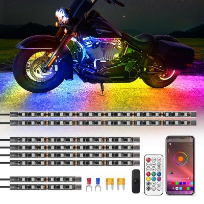 China Brake Light 8PCS Chasing Motorcycle LED Underglow Strips Light Kit APP Remote Control Motorcycle Lights 5050SMD 12V Wholesale Retail for sale