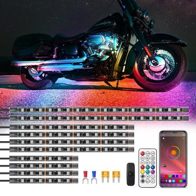 China Brake Light 8/10/12/16PCS Motorcycle LED Lights APP Remote Control LED Strip Lights for Motorcycle Under-Glow 12v Neon for sale