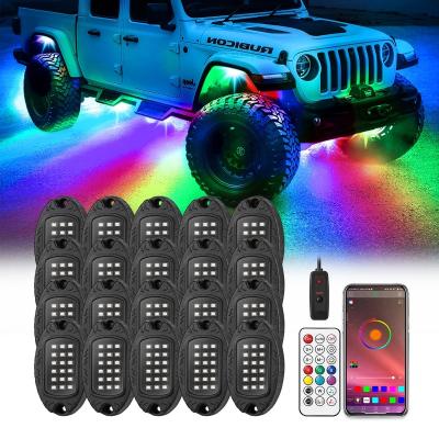 China 256 Chasing Effect Modes 20Pods Rock Lights for Jeep with APP/Remote Control 9W LED Rock Light Kit Supplier MultiColor Waterproof Underglow for sale