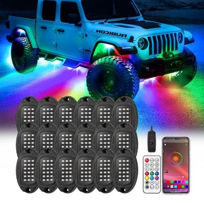 China 256 Chasing Effect Modes 18Pods RGB LED Rock Lights Top Grade Car Rock Lights 36W 42W Underbody Neon Lights for Pickup Off Road RZR SUV ATV UTV Car for sale