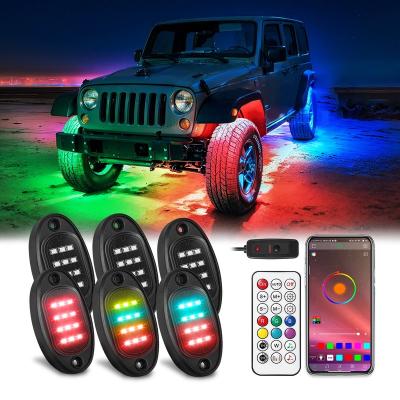 China 256 Chasing Effect Modes 6Pods Rock Light Pods 4x4 Off Road MultiColor Waterproof APP Control Auto Lighting Systems RGBW LED Rock Lights for sale