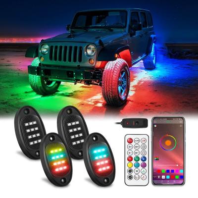 China 256 Chasing Effect Modes 4/6/8/10 Pods Rock Light with switch Brake Chasing Rock Lights RGBW for Jeep ATV Offroad Truck Boat RV for sale