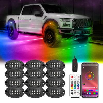 China 256 Chasing Effect Modes RGB+IC Metal LED Rock Lights, Dream Color Chasing Effect 12Pods Underglow Lights for Truck with APP/RF Remote Control Waterproof for sale