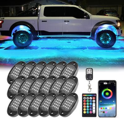 China Dual Zone Control 18 Pods 36w Rock Light APP Wireless Remote Control Brake Turn Signal Flashing Under Glow Rock Lights LED for sale