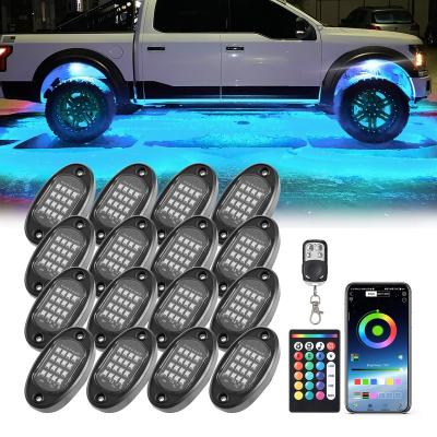 China Dual Zone Control 16Pods LED Rock Lights RGB APP Remote MultiColor Truck Rock Light for Truck SUV ATV Boat Motorcycle 12 Volt for sale