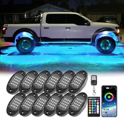 China Dual Zone Control 12Pods RGBW Rock Light High quality Best Car Atmosphere Chassis Lights LED Chips Off Road LED Rock Lights for sale