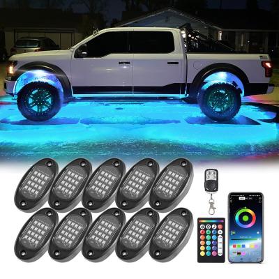 China Dual Zone Control 10Pods RGB Rock Lights APP Control Neon Underglow Lighting 16 led Rock Light for Jeep Off Road SUV Car ATV for sale