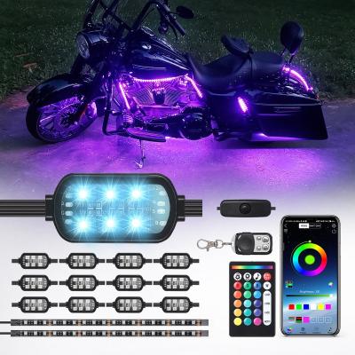 China Brake Light 14PCS Motorcycle LED with APP Remote Control Turn signal Brake Lights Neon Lights Driving Lights Underglow for sale