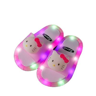 China 2021 Jelly Summer LED PVC Beach Bathroom Home Blue Durable Children Luminous Girls Slippers Non-slip Kids Sandals for sale