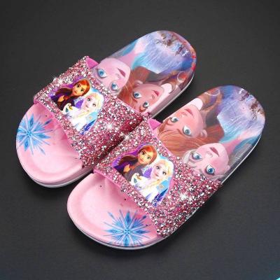 China Outdoor Slippers Princess Slippers Girls Shape Crystal Sandals and Children's Slippers Indoor Home Soft Bottom Non-slip Rhinestone Slippers for sale