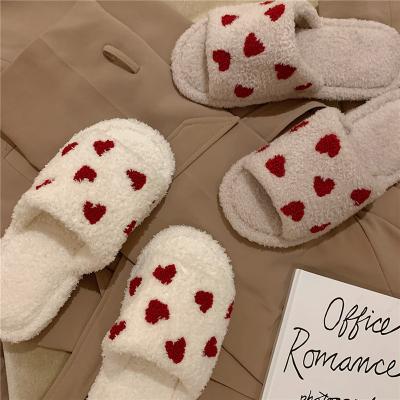 China Fashion trend Korean Statistical Institute of Korea autumn and winter love plush shackle girl heart plush indoor cute home female cotton warm slippers for sale