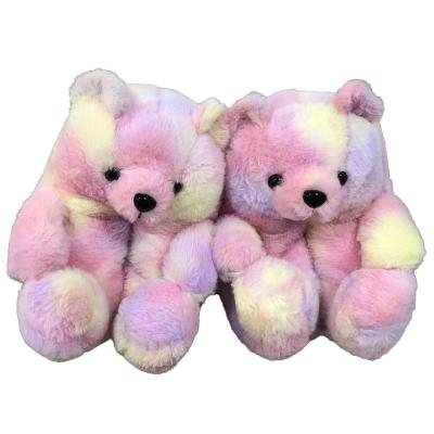 China New Teddy Bear Slippers Winter Blue Home Flat Custom Cute Bear Plush Fur Girls' Growing Warm Slippers Autumn And Winter Height Plush Slippers for sale