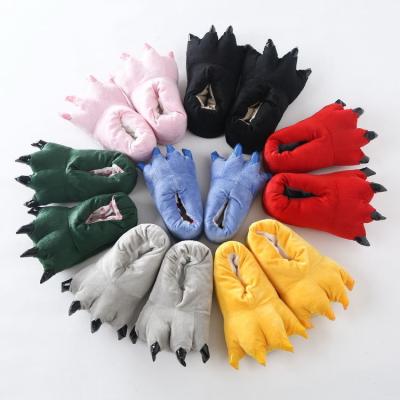 China Parent-child winter floor size female and male dinosaur slippers claw plush demon slippers indoor household shoes growing plush demon foot slippers for sale