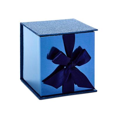 China Disposable Custom Blue Earring Ring Jewelry Paper Box Packaging Gift Boxes With Ribbon Closure for sale