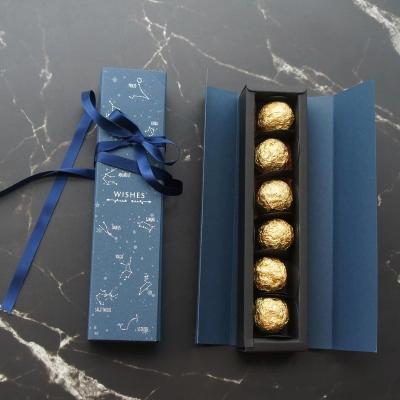 China Blue Rectangle Luxury Chocolate Boxes Recyclable Packaging Wholesale Gift Box With Ribbon for sale