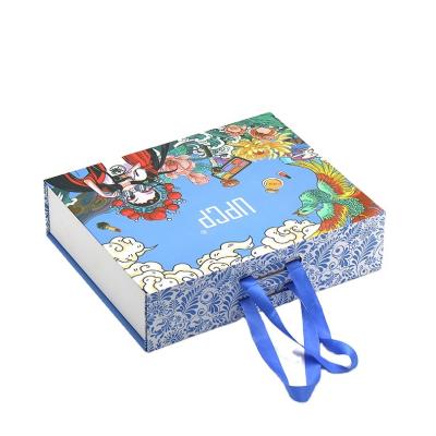 China Recyclable Custom Logo Print Red Christmas Cosmetic Scarf Gift Box Shirt Packaging Box With Ribbon Handle for sale