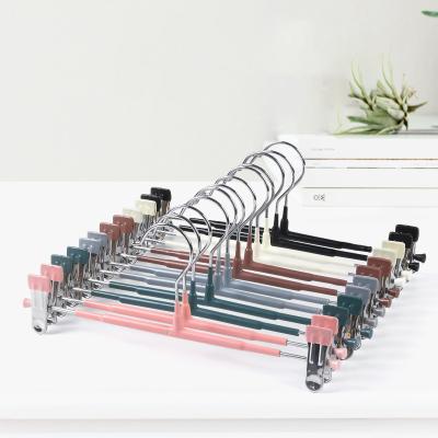 China LEEKING Wholesale Multifunctional PVC Coated Colorful Pants Rack Kid Clothes Metal Pants Hanger With Non-slip Clip for sale