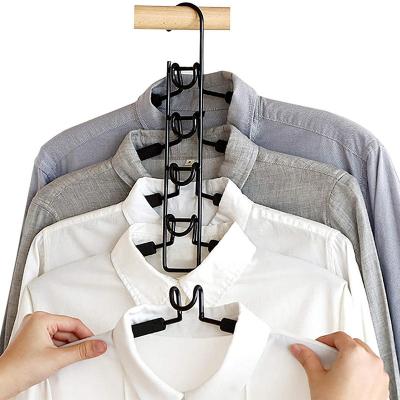 China LEEKING Multifunctional Space Saving Magic 5 Layer Multifunctional Non Slip Metal Foldable Clothes Hanger for sale