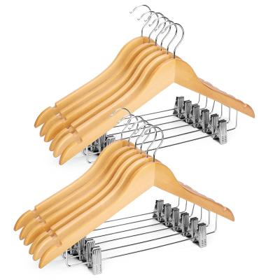 China LEEKING Multifunctional popular wholesale clothing store hotel non slip customize wooden hanger with clips for sale