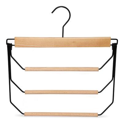 China LEEKING Multifunctional 3-Layer Metal Skirt and Pant Hanger with Wooden Scarf Rack for sale