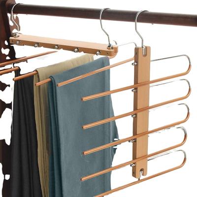 China LEEKING Multifunctional 5 Layer Pants Stainless Steel Magic Clothes Rack Scarf Rack Anti Slip Space Saving Multifunctional Wooden Pants Racks for sale