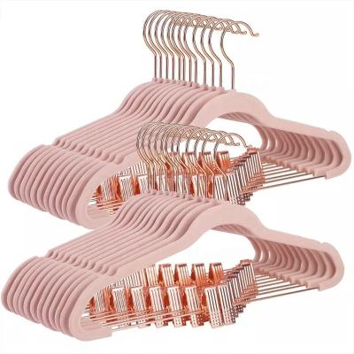 China LEEKING anti-slip factory customized traceless space saving plastic rose gold hooks velvet adult hangers for sale