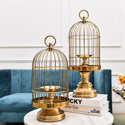 China New Decor Mini Bird Cage Wedding Candelabra Metal Candle Holder Chinese Style Craft Candle Holder Home Decoration for sale