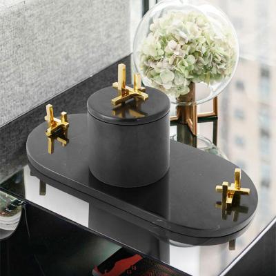 China Modern Simple Decorative Tray Storage Stainless Brass Marble Jars Viable Ornaments Model Home Room Accessories Living Room Sets for sale