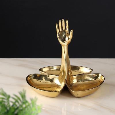 China American Viable All Metal Brass Decorative Dish Desktop Decorative Dish Design Vola Shape Vola Shape Food Fruit Gift Decoration Dry Tray for sale