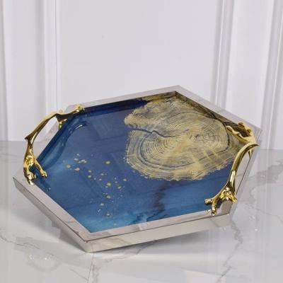 China Round Round Rectangle European Style Dried Fruit Dish Tempered Crystal Stoneware Painting Serving Tray for sale