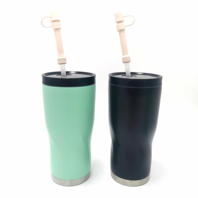 China Disposable Tumbler Coffee Mug With Straw Powder Coating Double Wall Thermal Flask Tumbler for sale