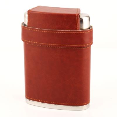 China Traditional outside pocket 8oz with leather bag stainless steel hip flask leather hip flask with 3pcs shot glass for sale