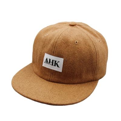 China 6 Panel Wool Snap Back Hats Snap Back Label Cheap Flat Bill Vintage Custom Unstructured Woven Hat for sale