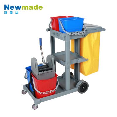 China Hotel Room Cleaning Trolley Multifunctional Service Tool Janitor Trolley 119x55x113CM for sale