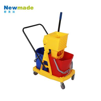 China Down Baler Cleaning Alley Wheels Double Bucket 34L Mop Wringer Cart 71*43*99 for sale