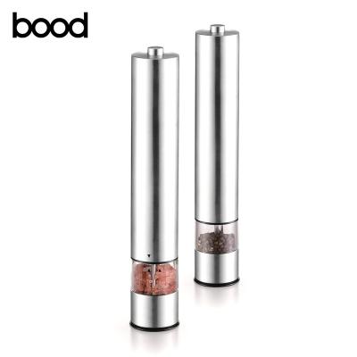 China Sustainable Batteries Powered Salt And Pepper Mill Grinder Stainless Steel Large Body Flat Head LFGB CE RoHS Approved for sale