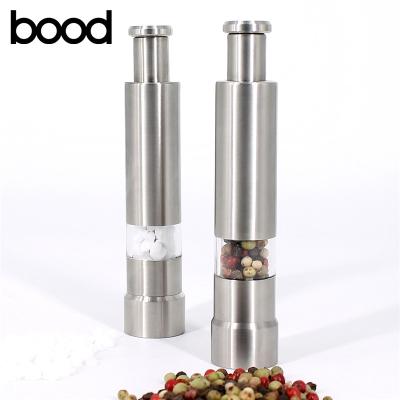 China Mini Stainless Steel Portable Solid Thumb Pump Good Quality Salt And Pepper Mill Manual Grinder for sale