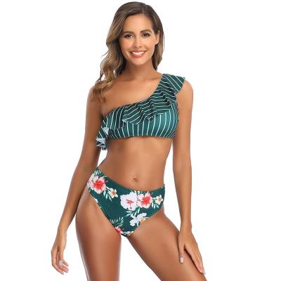 China Fashion Swimsuit Leopard Print Breathable Cool Striped Off-Shoulder Thrown Waist Bikini High for sale