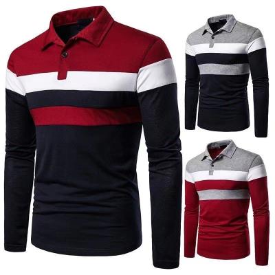 China high quality Anti-wrinkle New Color Blocked Men's Polo Shirts Customized Logo Wholesale Contrast Single Collar Long Sleeve Polo T-shirt for sale