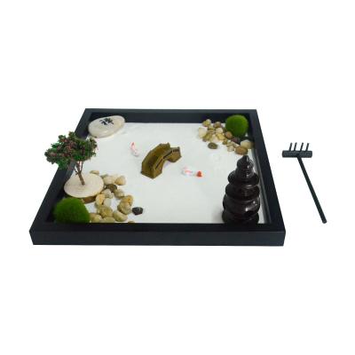 China Europe Rock Table Sand Garden Desktop Gift Meditating Resin Open Trees Accessories Tool Kits Mini Sand Box Zen Garden for sale